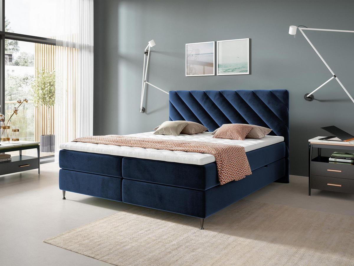 BOXBETT Enzo - Blau/Schwarz, Holz/Textil (140/200cm) - MIRJAN24