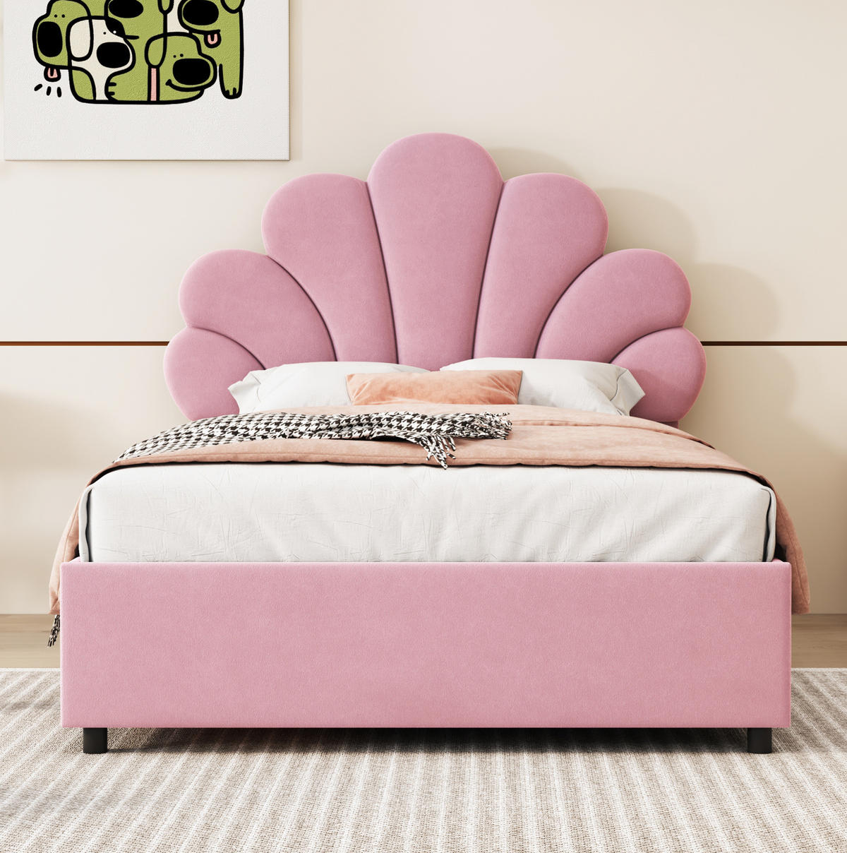 POLSTERBETT aus Samt 90x200 cm in Rosa mit hydraulischem Stauraum - Rosa, Textil (90/200cm) - Modfu