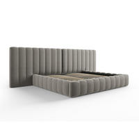 BETT mit Bettkasten und Doppelkopfteil Kelp aus Samt hellgrau 200x200cm - Hellgrau, Textil (200/200cm) - Micadoni