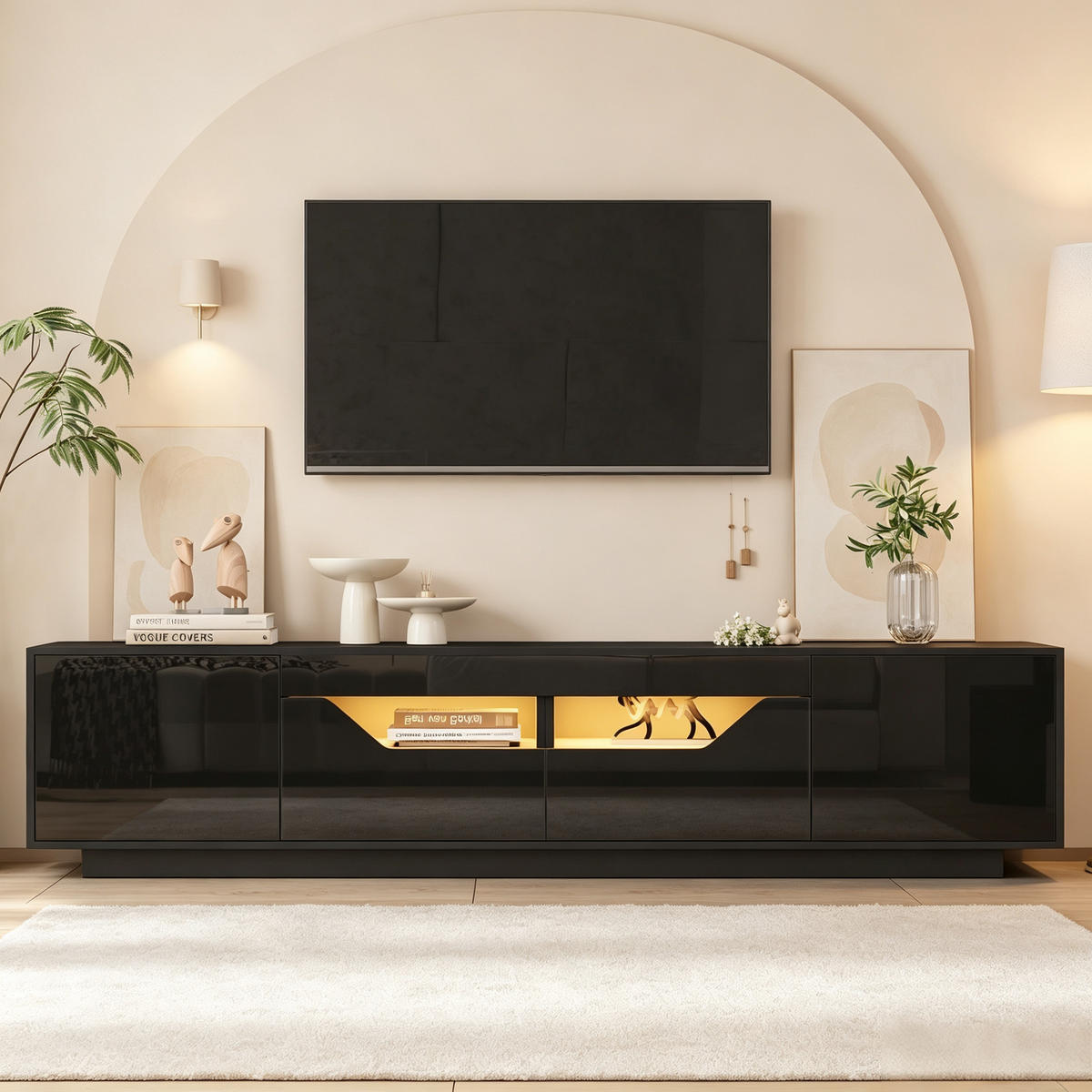 TV-SCHRANK 180/40/45 cm Schwarz mit 2 Schubladen und 2 Türen - Schwarz, Holzwerkstoff (180/45/40cm) - Oxeza