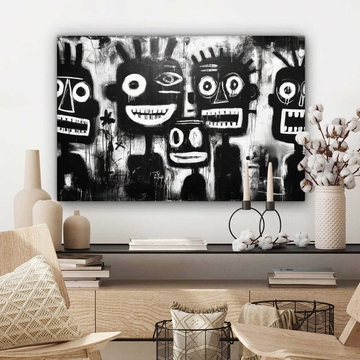 LEINWANDBILD Malerei - Figuren - Schwarz - Abstrakt Wanddeko 90x60 cm - Schwarz, Textil (90/60cm) - MuchoWow