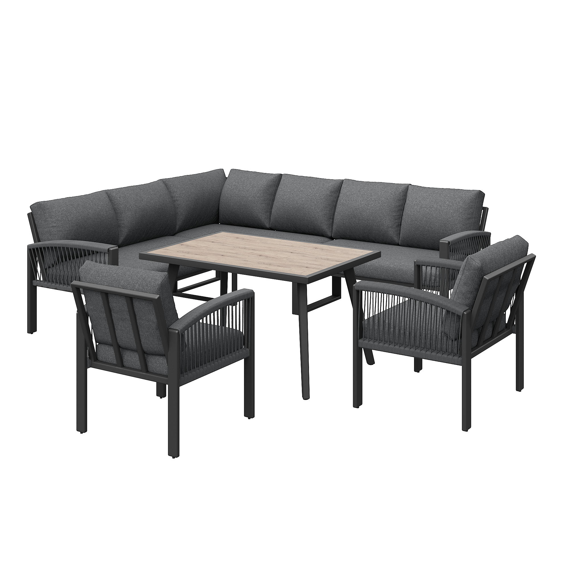 GARTEN-LOUNGE-SET mit Tisch 100/60/72 cm, verzinktes Metallgestell, Seilgeflecht und Kissen, Grau - Grau, Metall - Redom