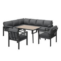 GARTEN-LOUNGE-SET mit Tisch 100/60/72 cm, verzinktes Metallgestell, Seilgeflecht und Kissen, Grau - Grau, Metall - Redom