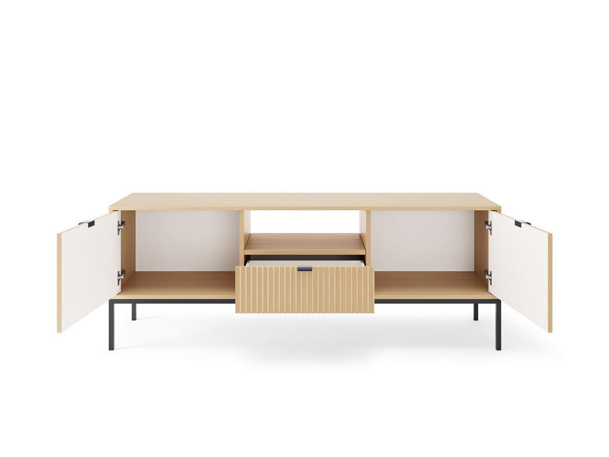 MODERNES Geriffeltes TV-Board KIOTO RTV2D1SZ (Eiche Vicenza, Schwarzes Gestell, Soft-Close Türen) - Eichefarben/Schwarz, Holz/Holzwerkstoff (154/56/39cm) - Ravio
