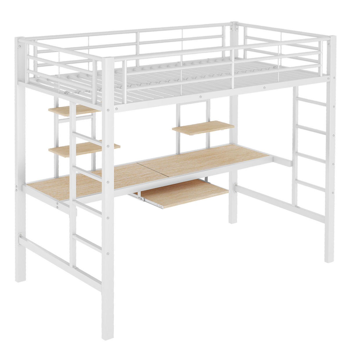 HOCHBETT 90/200 cm in Weiß mit Schreibtisch und 2 Regalen aus Metall - Weiß, Metall (90/200cm) - Flora Grace