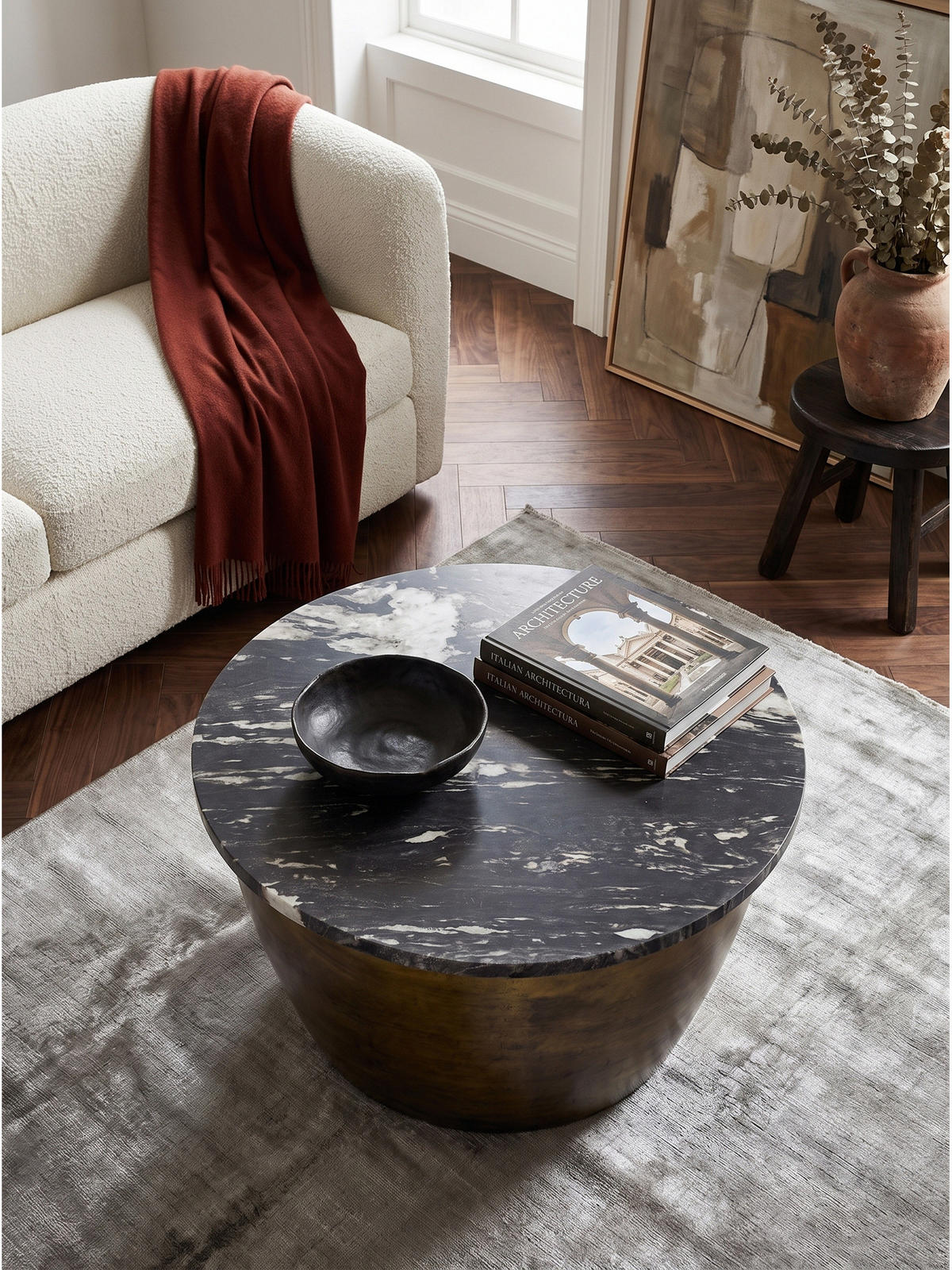 COUCHTISCH HAVEL, Marmor, handgefertigt, Schwarz-Gold, Ø 60 x 34 cm - Goldfarben, Stein/Metall (60/60/34cm) - KADIMA DESIGN
