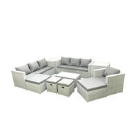 GARTENSET mit 3-SITZER SOFA,COUCHTISCH Polyrattan Hellgrau-Mix 11-Sitzer - Hellgrau/Grau, Glas/Kunststoff - Fimous