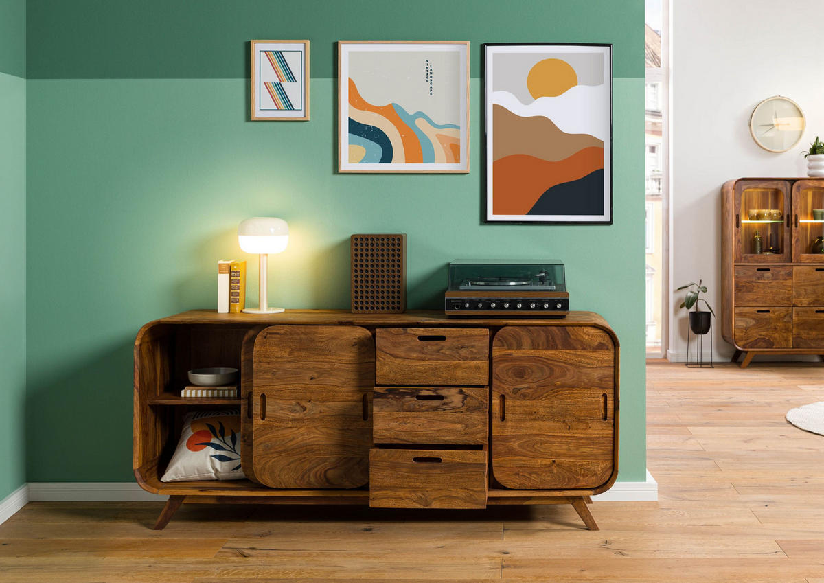 SIDEBOARD Sheesham 173x40x75 hellbraun lackiert MAILAND #102 - Braun, Holz (173/75/40cm) - Massivmoebel24