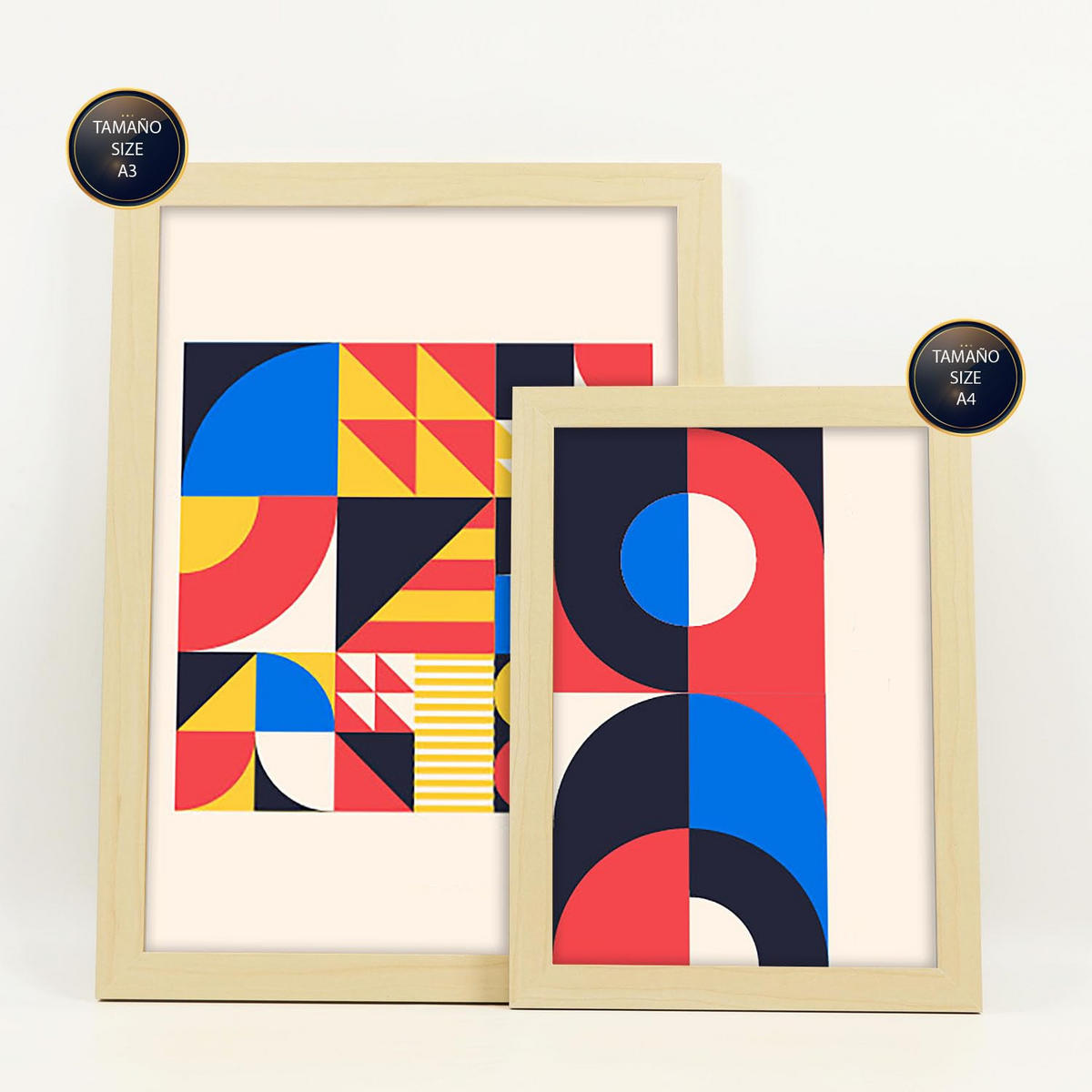 POSTER Set Mit 6 Drucken Im Bauhaus 1 Geometrische Designkollektion Drucke Mit Ästhetische Dekorative Für Zuhause A3 & A4 Rahmen Aus Hellem Holz - Beige, Papier (29/3cm) - Nacnic