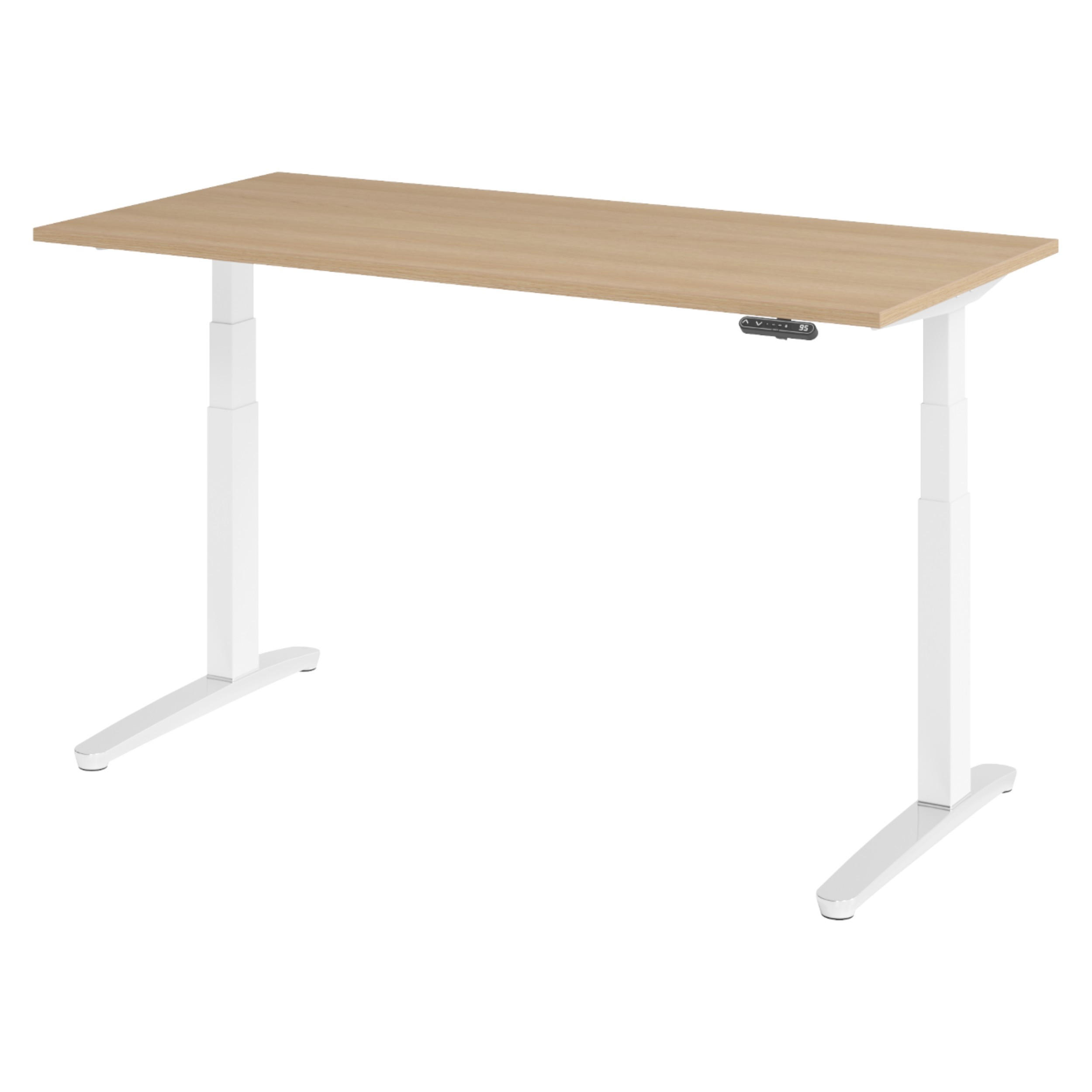 SCHREIBTISCH elektrisch XBHM 80/160/74 cm in Eichefarben/Weiß/Alu poliert - Eichefarben/Weiß, Holzwerkstoff (80/160/74cm) - bümö