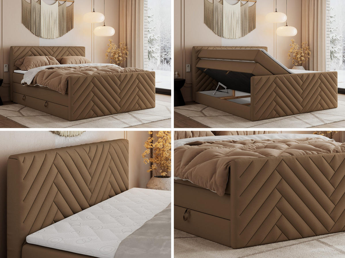BOXSPRINGBETT PARIS KING DUO - 200/200 - Braun Kunstleder - H4 - Braun, Holz/Textil (200/200cm) - MKS