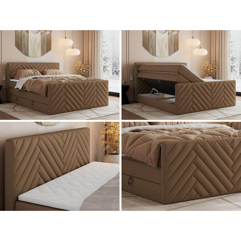 Thumbnail - MKS Boxspringbett, Braun, Textil, H3, 7-Zonen, Rechteckig, 200x200 cm, Oeko-Tex®, Schlafzimmer, Betten, Boxspringbetten