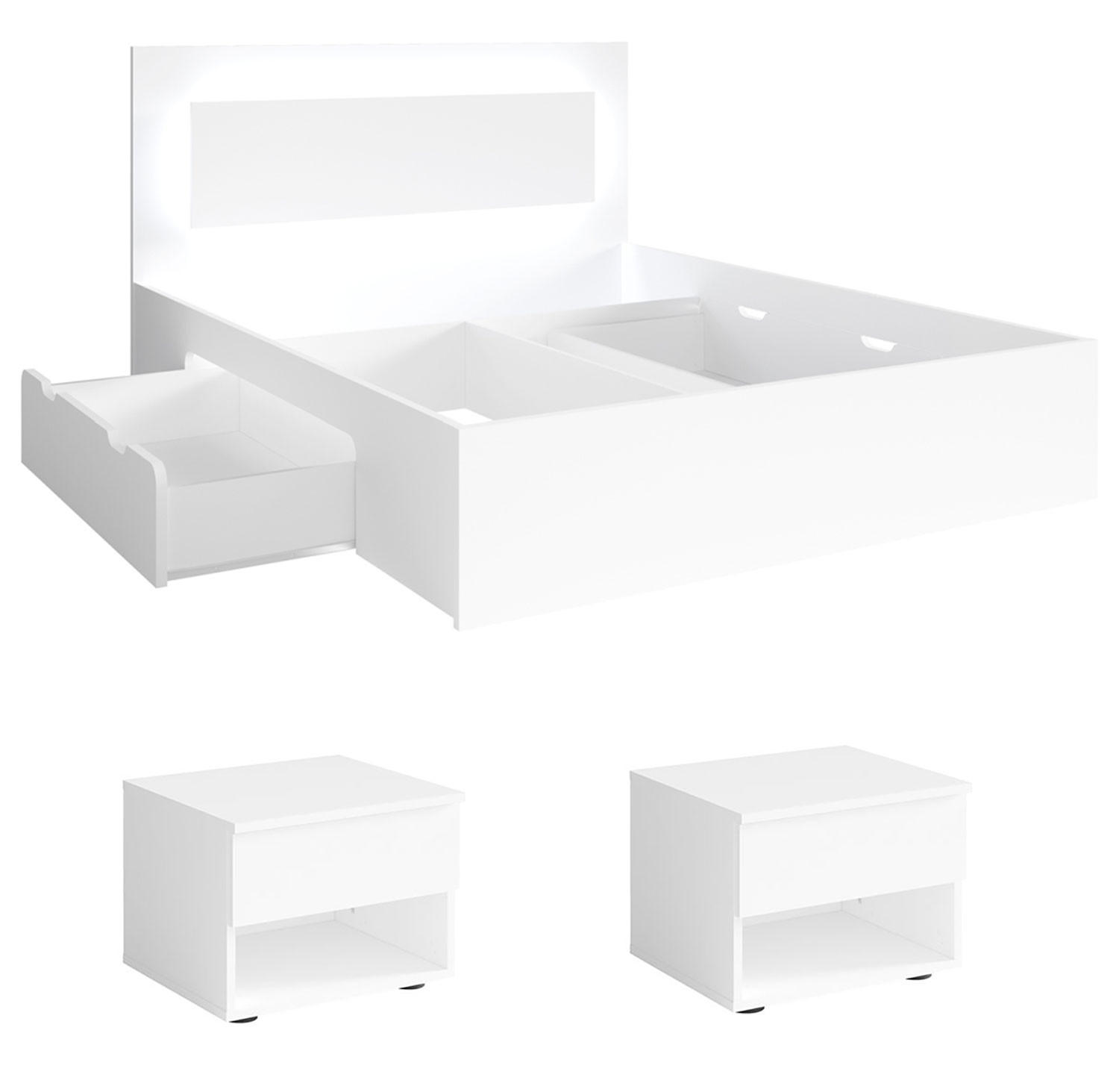 SCHLAFZIMMER-SET Fino mit Lattenrahmen weiß 3-teilig - Weiß, Holz/Holzwerkstoff (180/200cm) - Feldmann-Wohnen