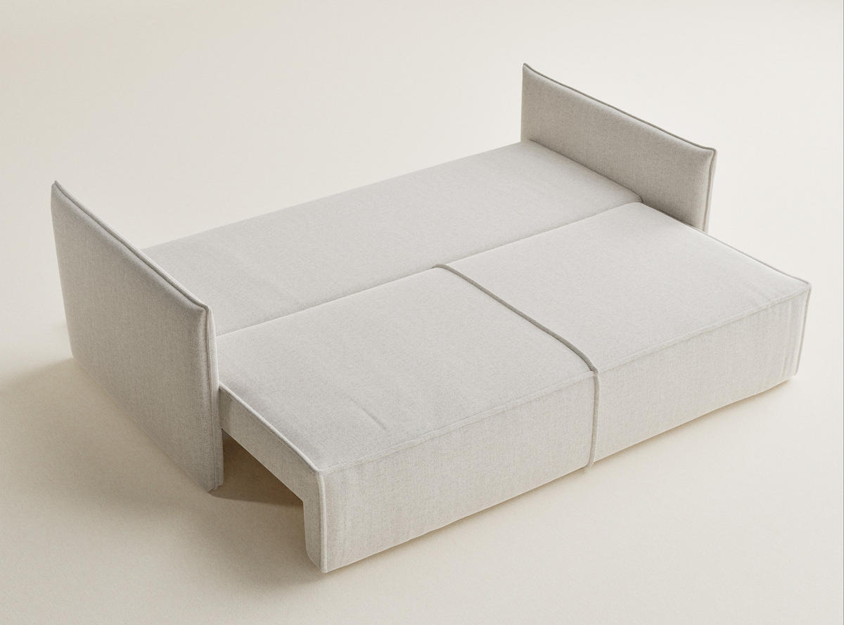 SOFA MIT SCHLAFFUNKTION Obra Hellbeige Webstoff - Creme/Schwarz, Holz/Holzwerkstoff (220/70/107cm) - Maison de Reve