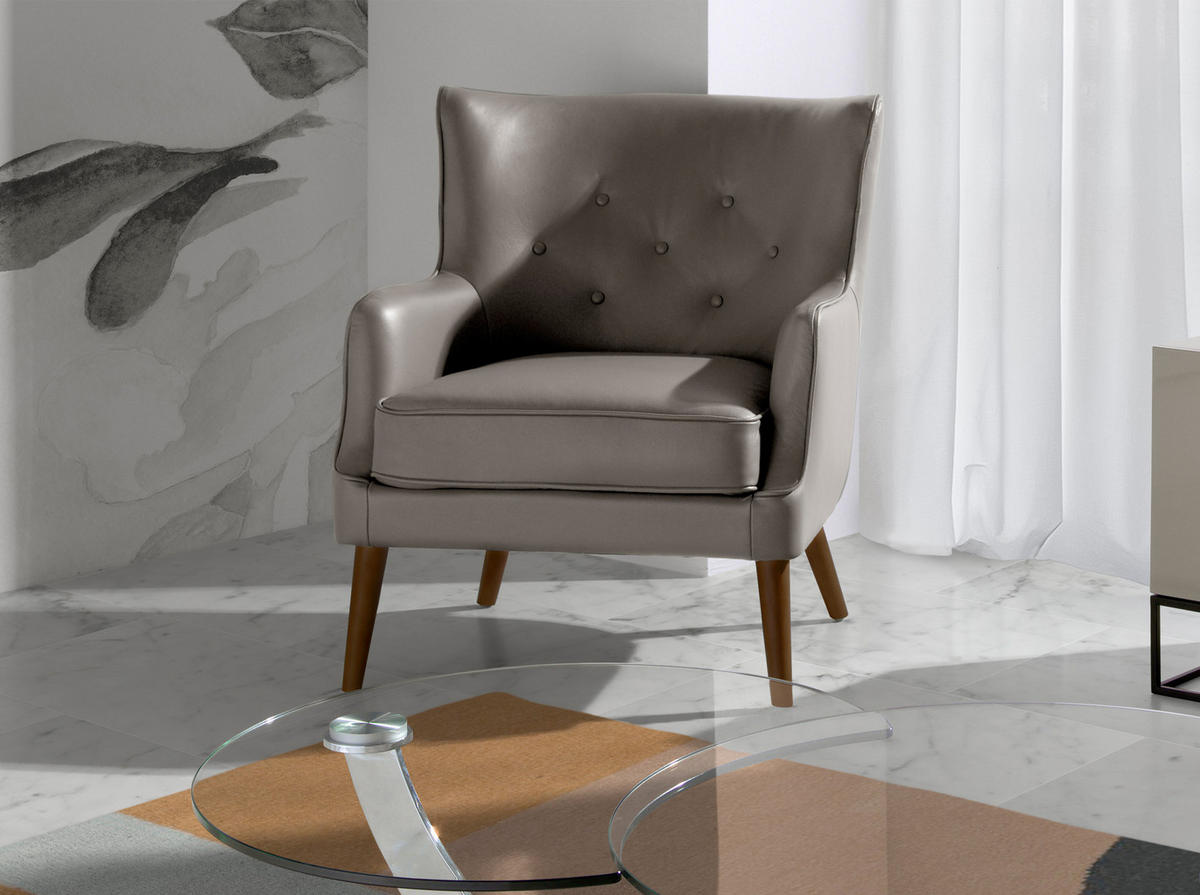 CHESTER Sessel dunkelgrau Leder - Dunkelgrau/Anthrazit, Leder/Holz (75/89/80cm) - ANGEL CERDA