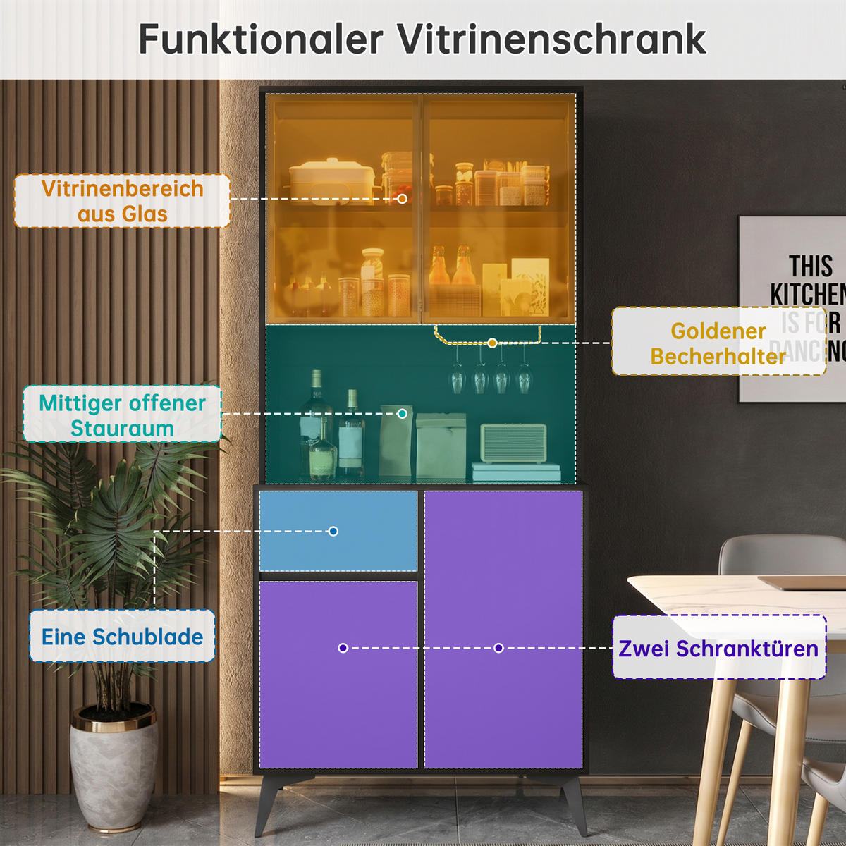 VITRINE LED Hochschrank Glas MDF Schwarz Weiß Modern - Multicolor, Holzwerkstoff (80/180/40cm) - FLIEKS