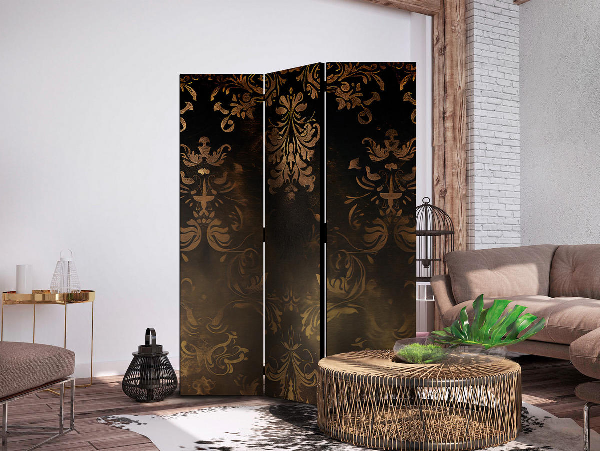 PARAVENT Akustik 3-tlg 135x172 cm Barocke Glamour Ornamente - Braun, Holz/Textil (135/172/3cm) - Muralo