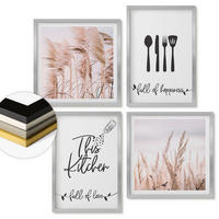 WANDBILDER 4er Set - 50x50 cm & 40x60 cm Silberner Rahmen - Boho-Küchengras-Schriftzug - Silberfarben, Kunststoff (50/50cm) - ArtPrintCave
