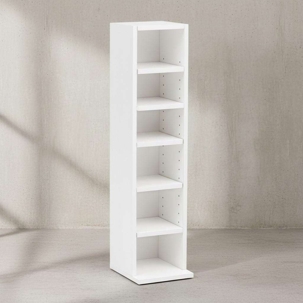 WANDREGAL – 6 Fächer, weiß, schmal, freistehend, 21x91x25,5 cm - Weiß, Holz (21/91/20cm) - KADIMA DESIGN