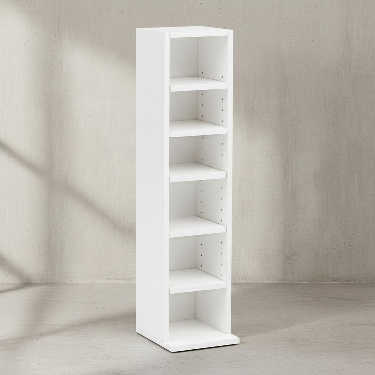 WANDREGAL – 6 Fächer, weiß, schmal, freistehend, 21x91x25,5 cm - Weiß, Holz (21/91/20cm) - KADIMA DESIGN