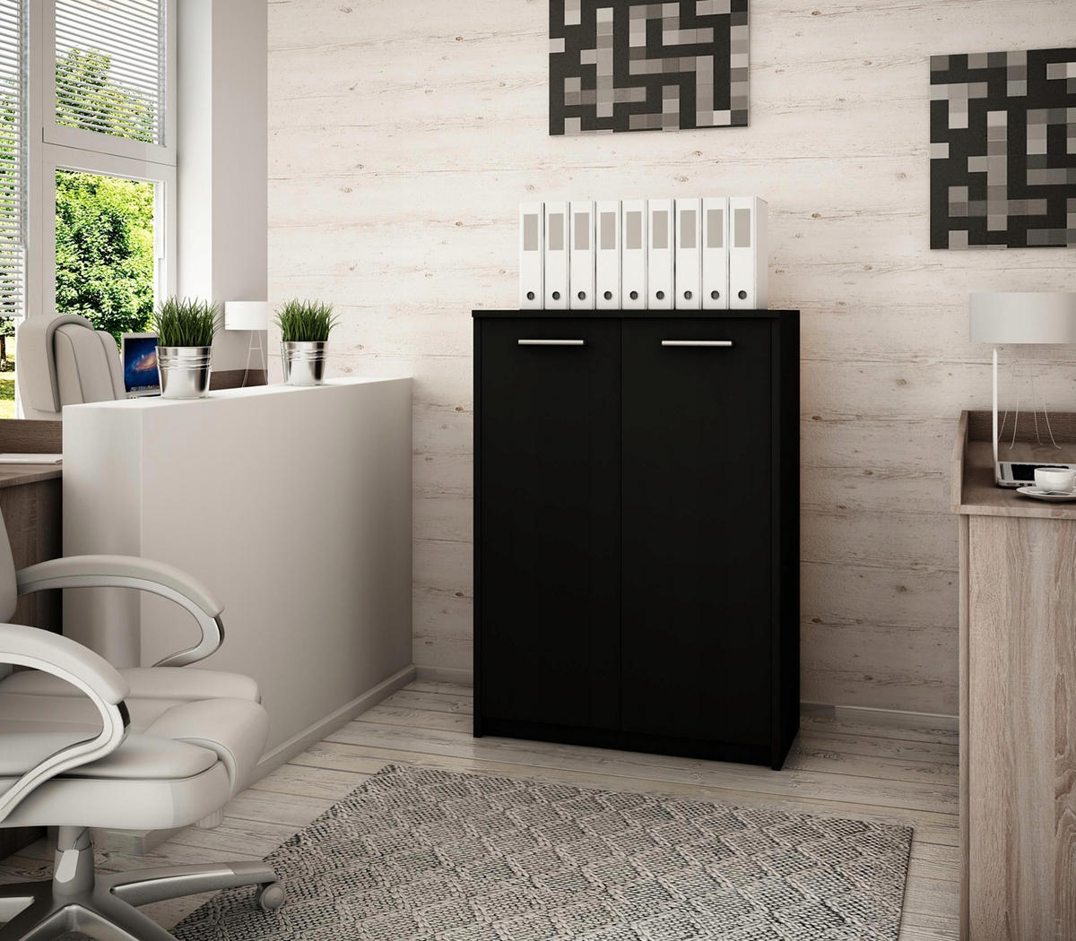 KOMMODE 2D2P Schwarz 77/35/108 cm - Schwarz, Holzwerkstoff (77/108/35cm) - Matkam Möbel