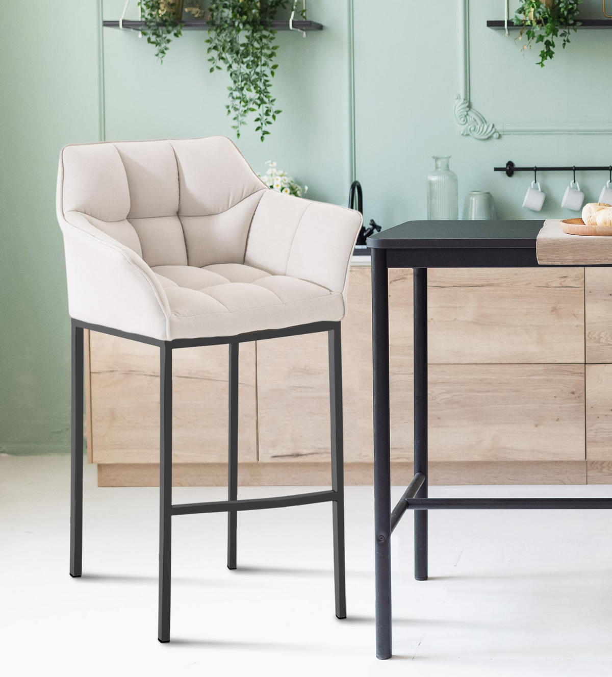 BARHOCKER Stoff weiß - Schwarz/Weiß, Textil/Metall (64/110/48cm) - CLP