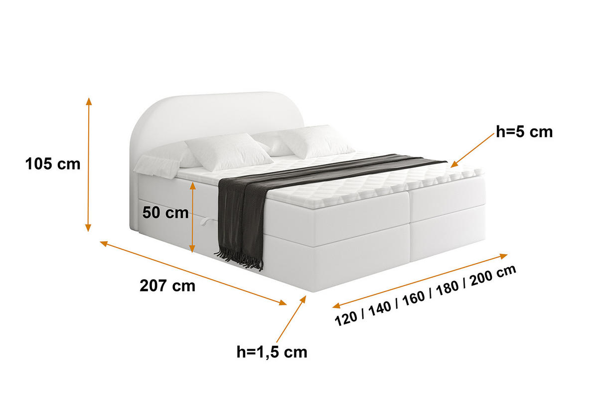 BOXBETT mit Matratze H3 und Lattenrost - NOX - 160x200 - Weiß Kunstleder - Weiß, Holzwerkstoff/Kunststoff (160/200cm) - ALTDECOR