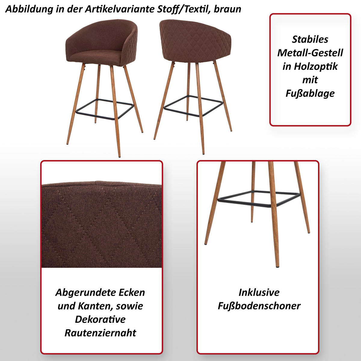 BARHOCKER Braun 2er-Set - Braun, Textil (53/100/50cm) - MCW