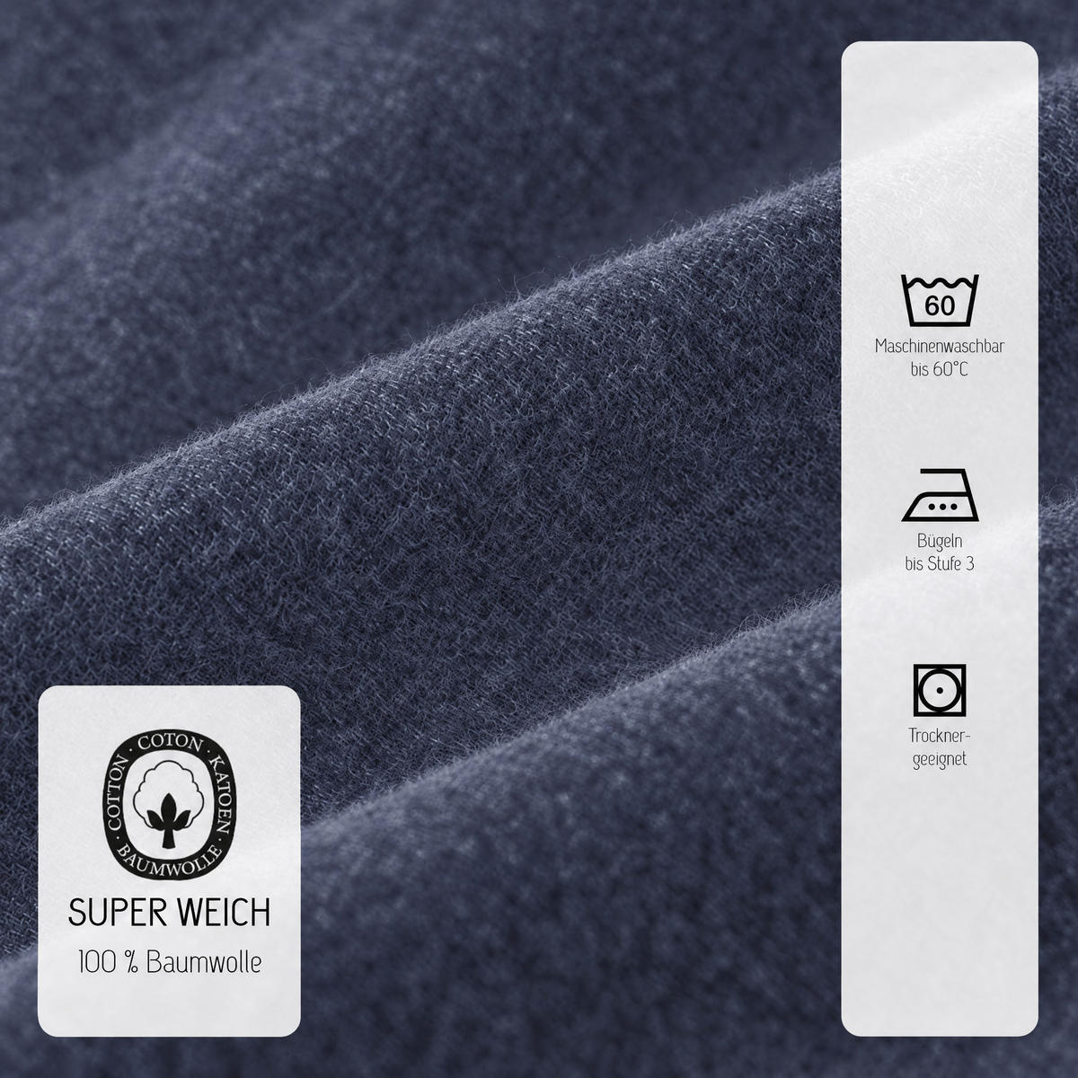SPANNBETTTUCH Premium Biber Melange UNI marine, 140x200 cm - 160x200 cm - Dunkelblau, Textil (160/200cm) - biberna