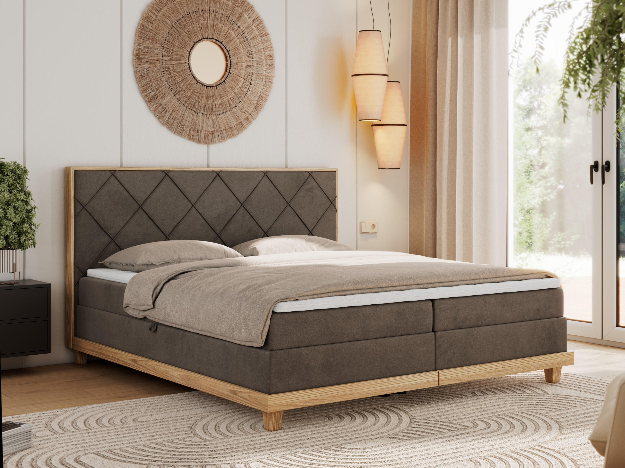 BOXBETT CAICOS 140/200 - Braun Velvet - H4 - Braun, Holz/Textil (140/200cm) - MKS