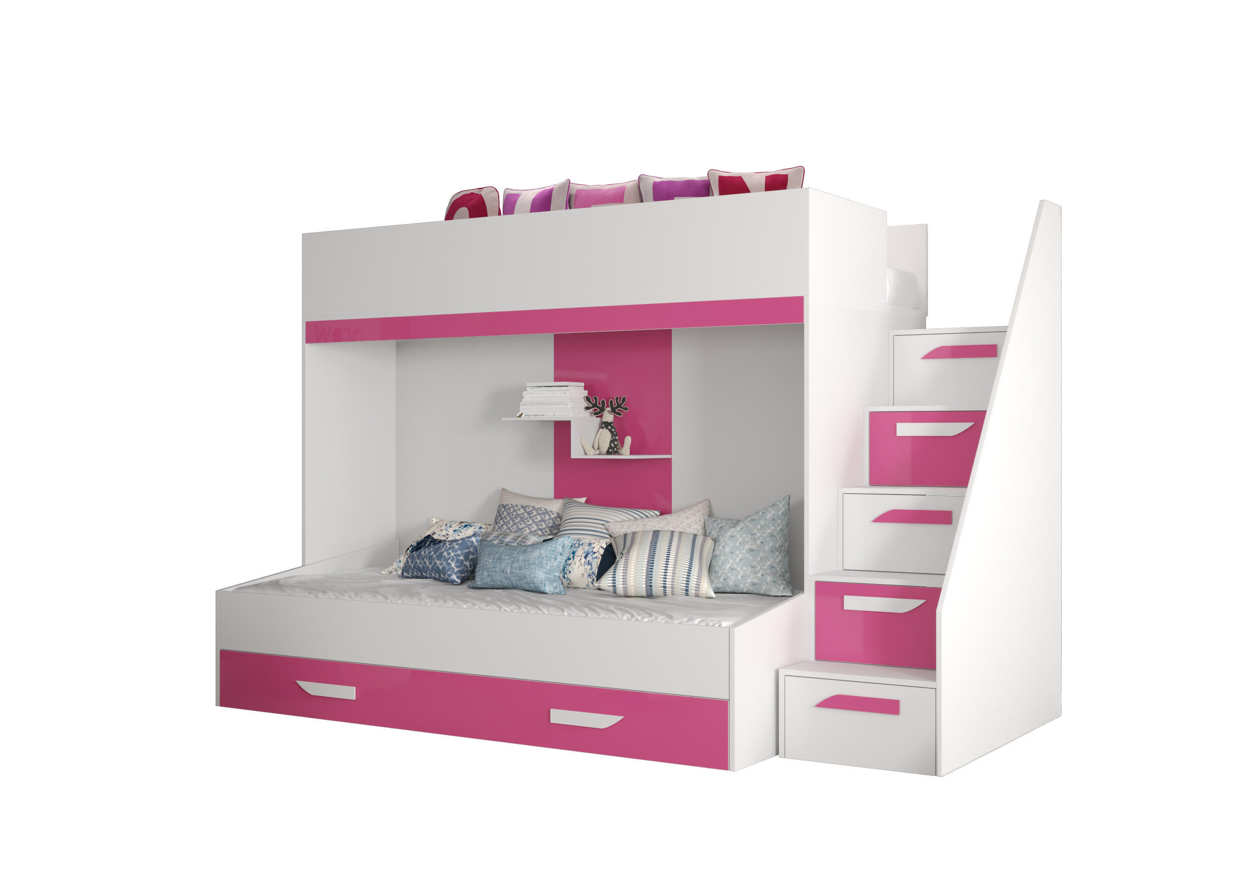 Abiks Möbel Etagenbett Weiß, Pink 90x200 cm