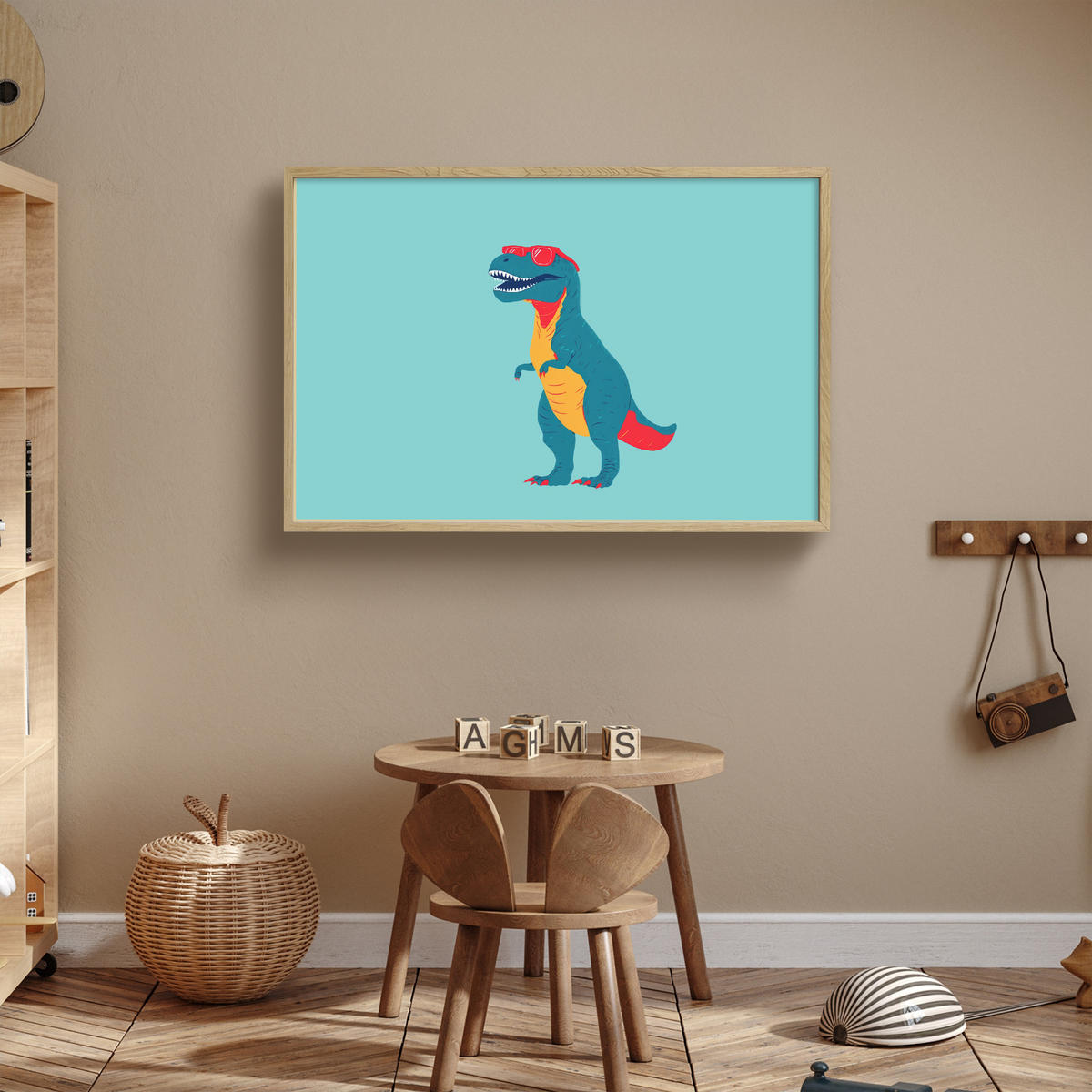NACHTTISCHLAMPE MIT AKKU Dinosaurier - Blau - Sonnenbrille 100x70 cm - Hellblau, Holzwerkstoff (8/100/70cm) - OnlyWow