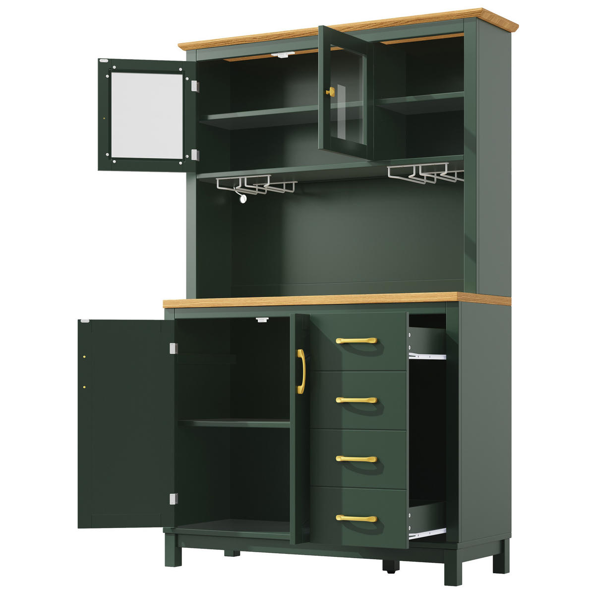 BUFFET 105,5/40/180 cm aus MDF mit LED-Lichtleiste und großem Stauraum Grün - Grün, Holzwerkstoff (105.5/180/40cm) - Modenvie