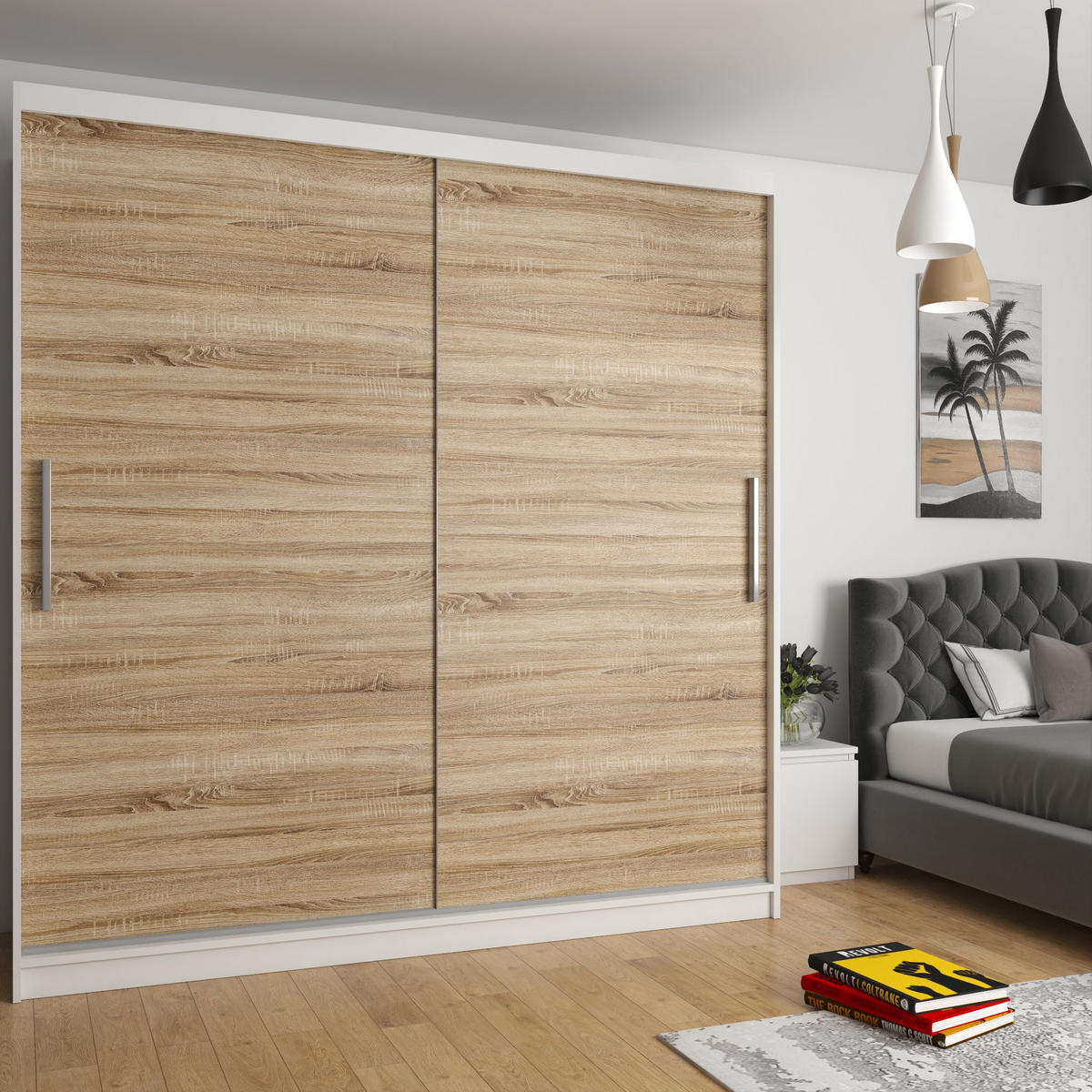 SCHWEBETÜRENSCHRANK Verona SI, Weiß/Sonoma Eiche Matt, 200 cm - Sonoma Eiche, Holz (200/216/60cm) - B BELINI GROUP