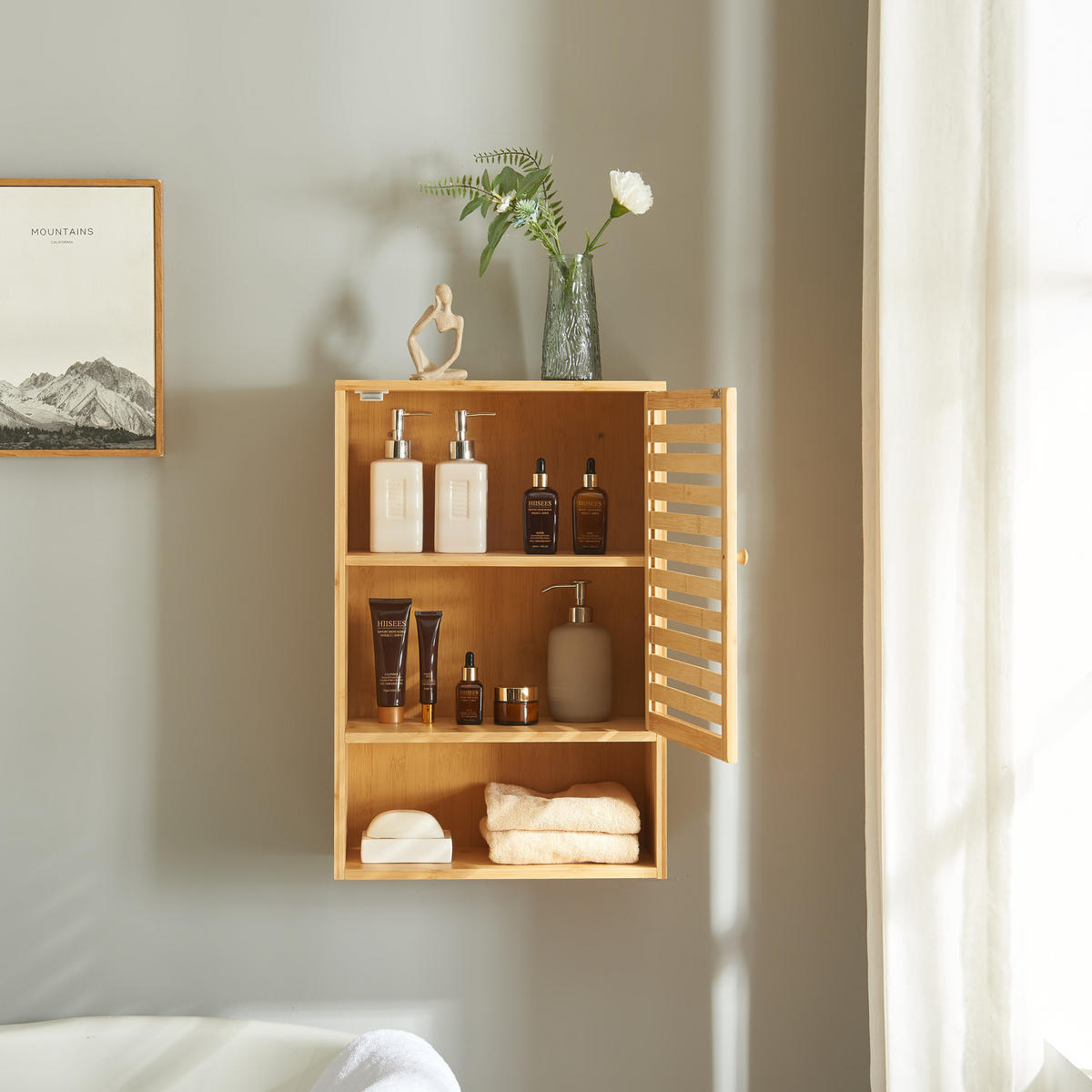 BAD-HÄNGESCHRANK Gjesdal - Naturfarben, Holz (40/60/20cm) - [en.casa]