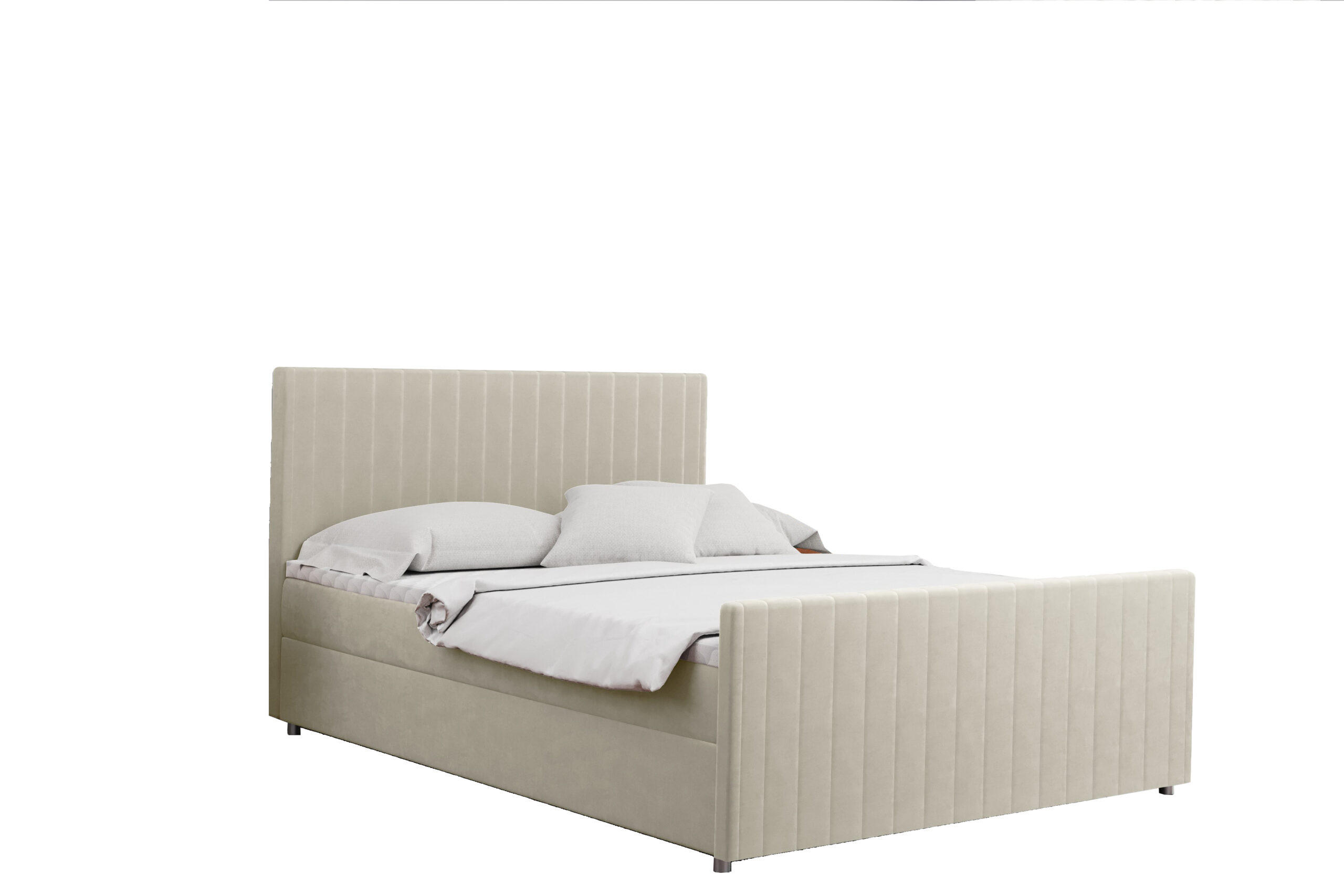 BOXBETT mit Bettkasten Matratze Topper LATINO stoff Velvet 160x200 cm Ecru H2-Pocket - Ecru, Holz/Holzwerkstoff (160/200cm) - Kaiser Möbel