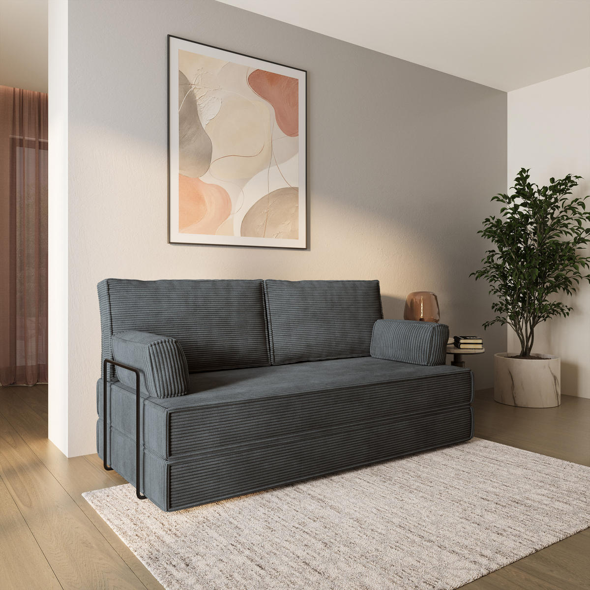 BETTSOFA SILAR aus Schaumstoff Cordstoff Grau Schlaffunktion - Dunkelgrau, Textil (170/86/80cm) - MASSENO