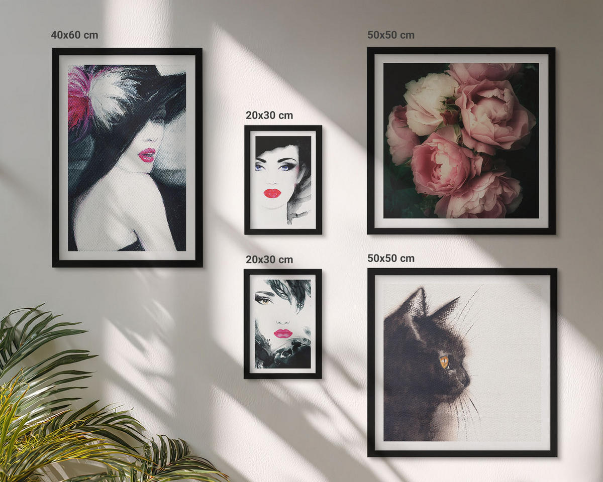 WANDBILDER 5er-Set - 50x50 cm & 20x30 cm & 40x60 cm Schwarzer Rahmen - Boho-Buch mit Muscheln - Schwarz, Kunststoff (40/60cm) - ArtPrintCave