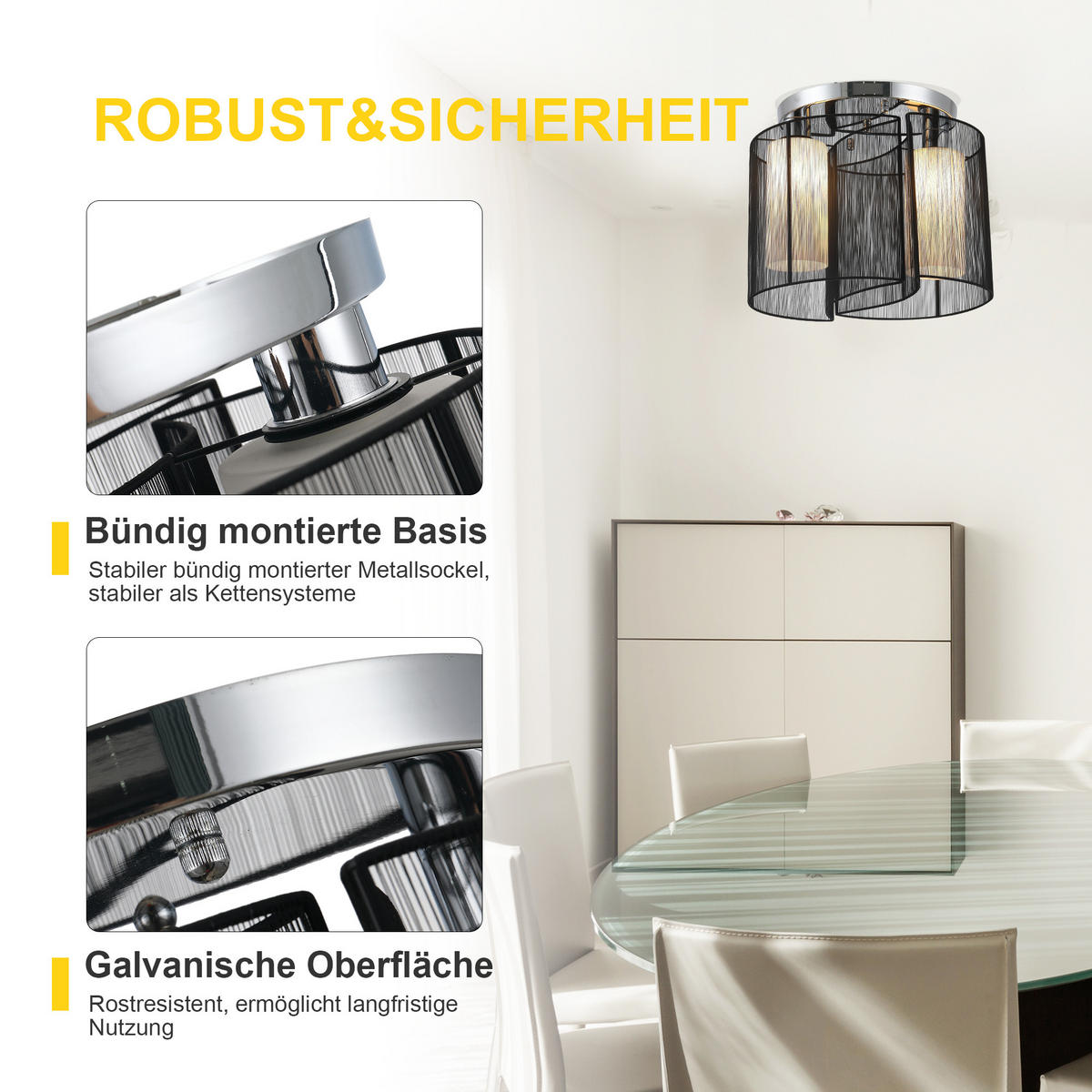 DECKENLAMPE, Schwarz, Ohne Glühbirnen - Schwarz, Metall (47.5/33/47.5cm) - HOMCOM