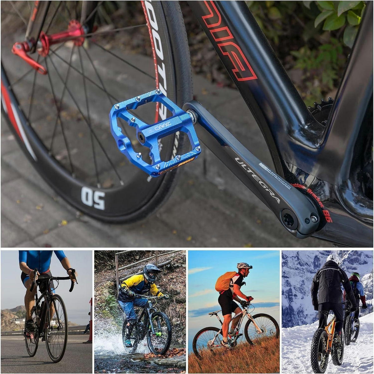 FAHRRADPEDALE Aluminium Blau mit Reflektoren 9/16 Zoll - Blau, Metall (9.8/3/11.7cm)