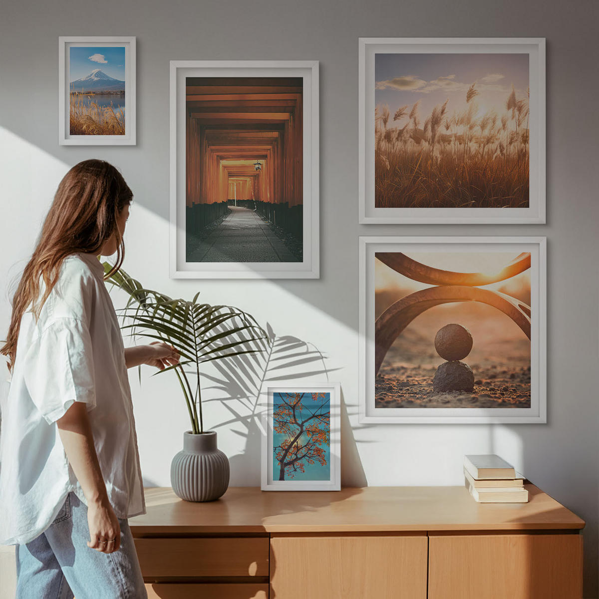 BILDER SET 5er Set - 50x50 cm & 20x30 cm & 40x60 cm Weißer Rahmen - Architektur der Küstenstädte - Weiß, Kunststoff (40/60cm) - TULUP