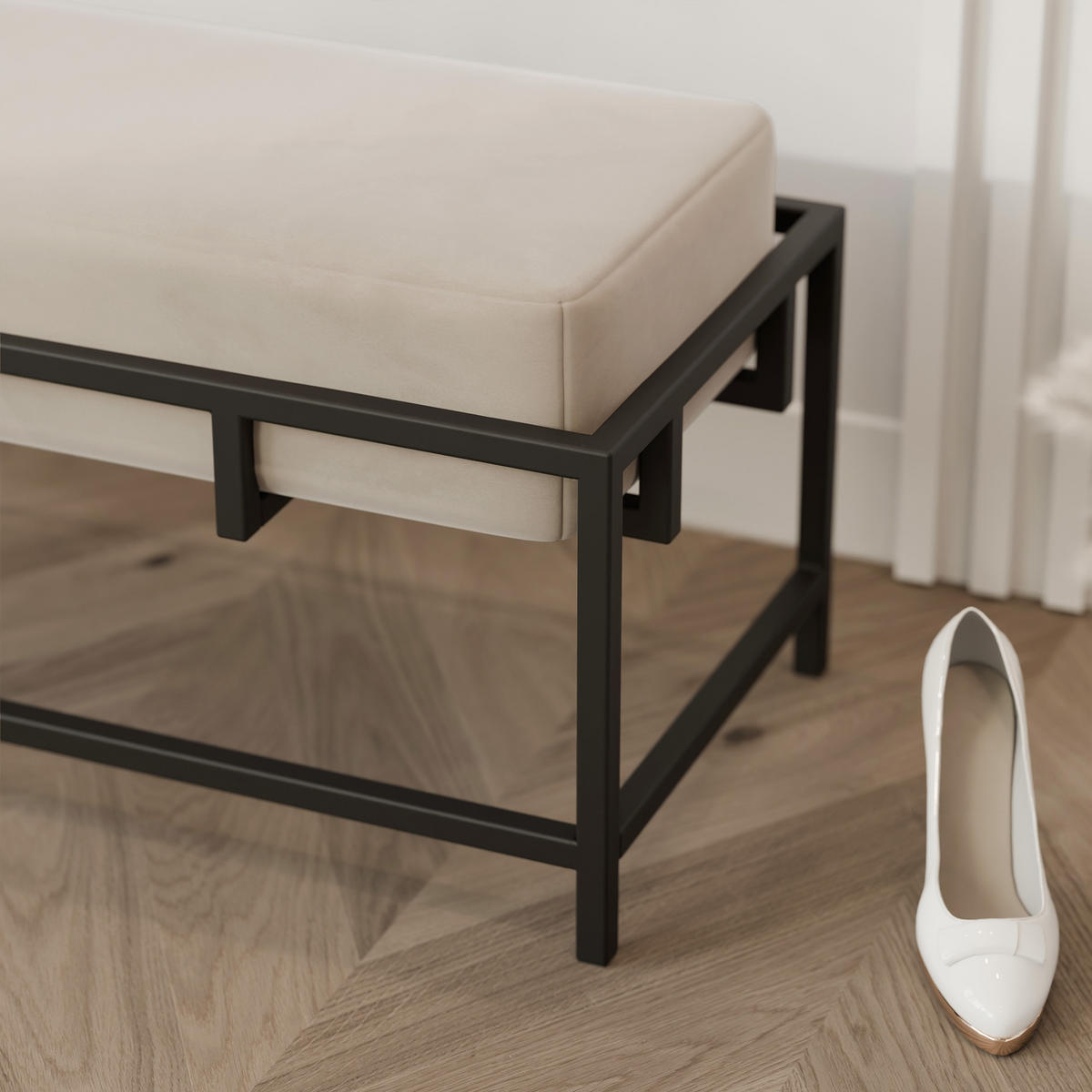 POLSTERBANK GLAM 80 cm Schwarz / Beige ,Metallgestell - Beige, Metall (80/45/35cm) - Idohome