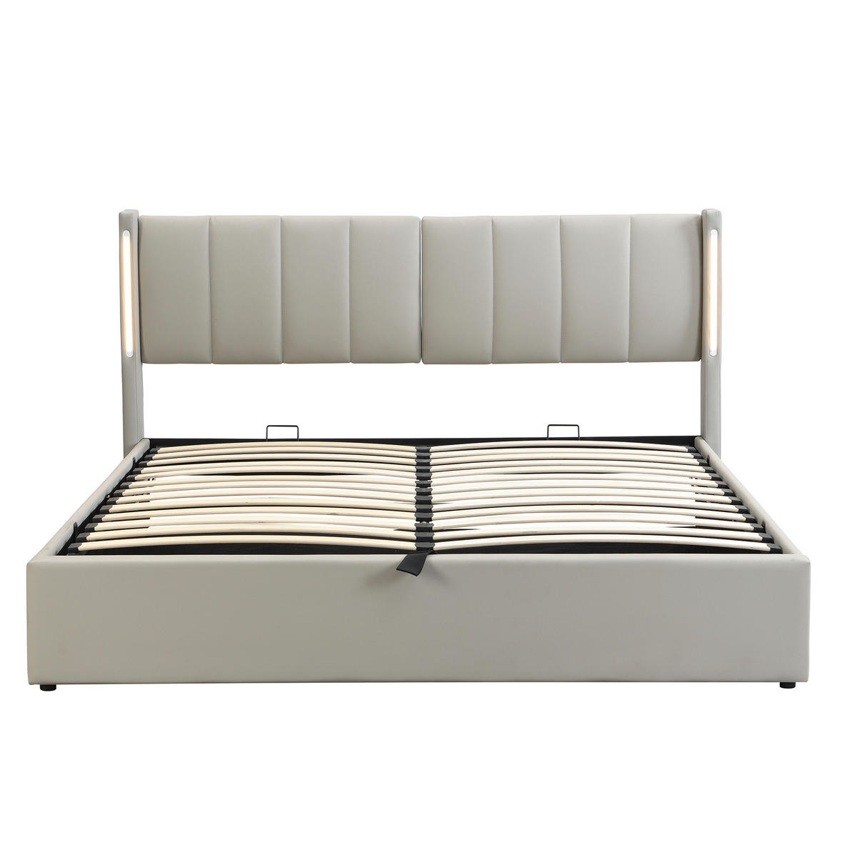ČALOUNĚNÁ postel 140/190 cm z PU v bílé barvě, s LED osvětlením, USB a úložným prostorem - šedá, plast (140/190cm) - BEAOK