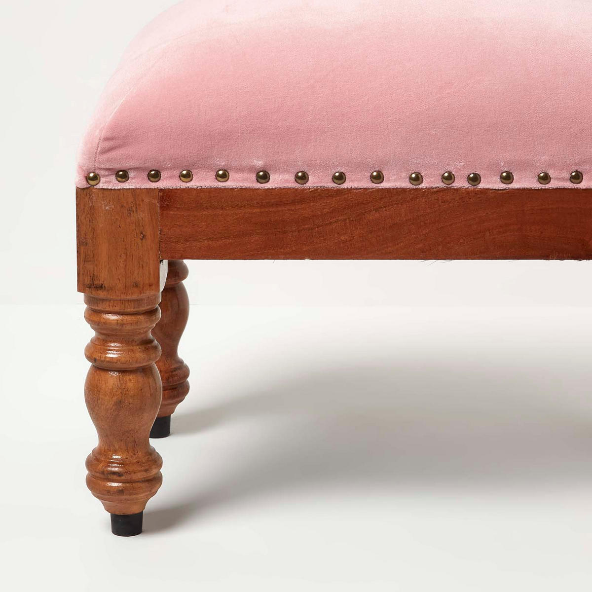 SAMT-HOCKER Mable, rosa mit Holzbeinen, 50/30/40 cm - Rosa, Textil (30/40/50cm) - Homescapes