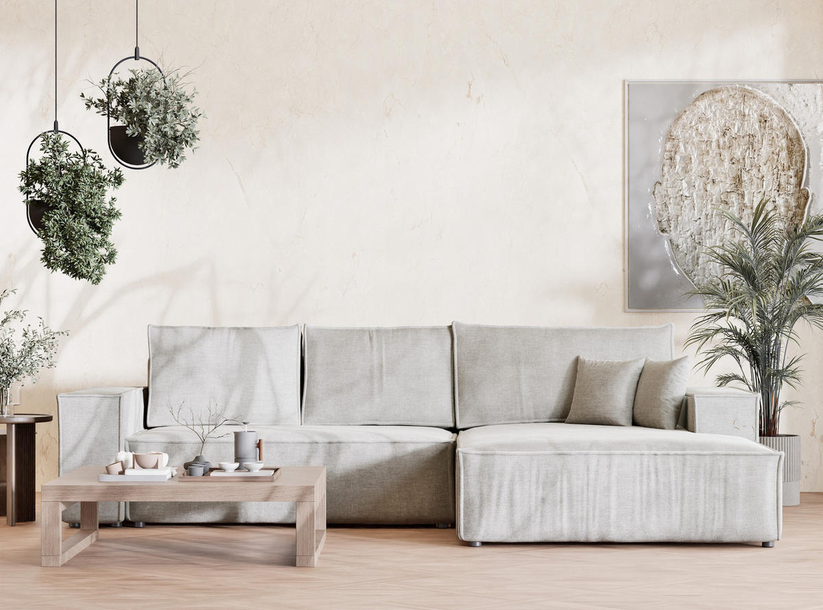 ECKSOFA Maze Grau Chenille-Stoff - Rechts Seite - Schwarz/Grau, Holz/Holzwerkstoff (294/185cm) - Maison de Reve