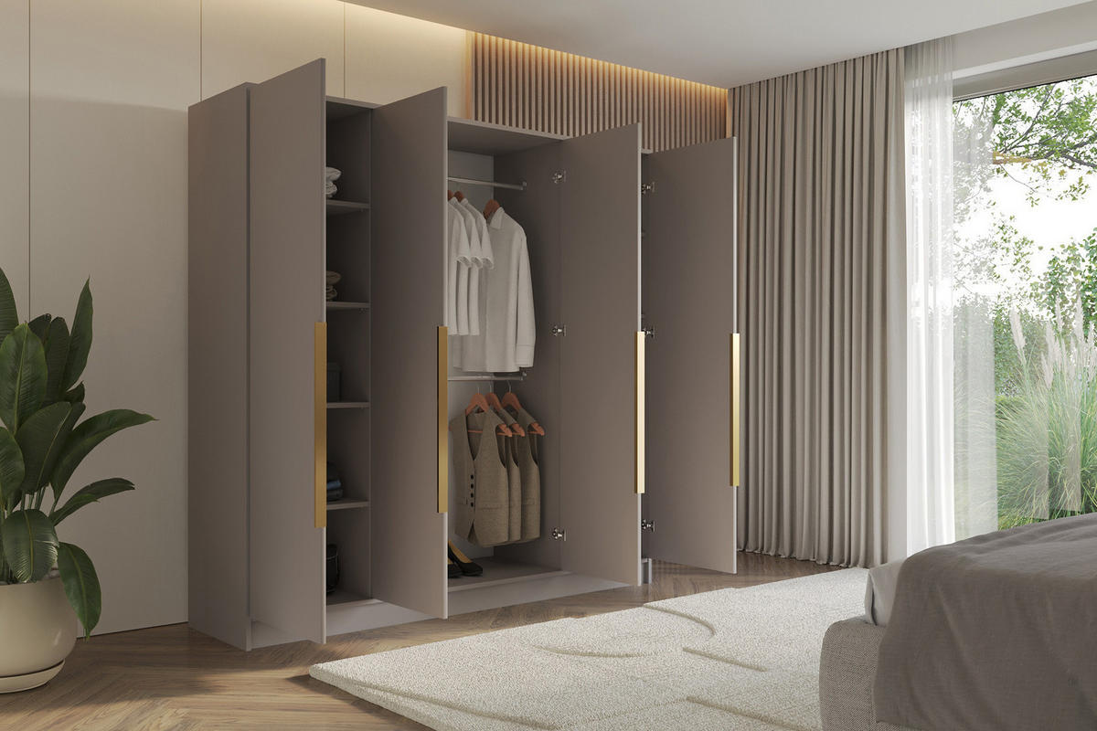 KLEIDERSCHRANK - PORTO - 200 - Kaschmir - Kaschmir/Goldfarben, Holzwerkstoff (200/200/51cm) - ALTDECOR