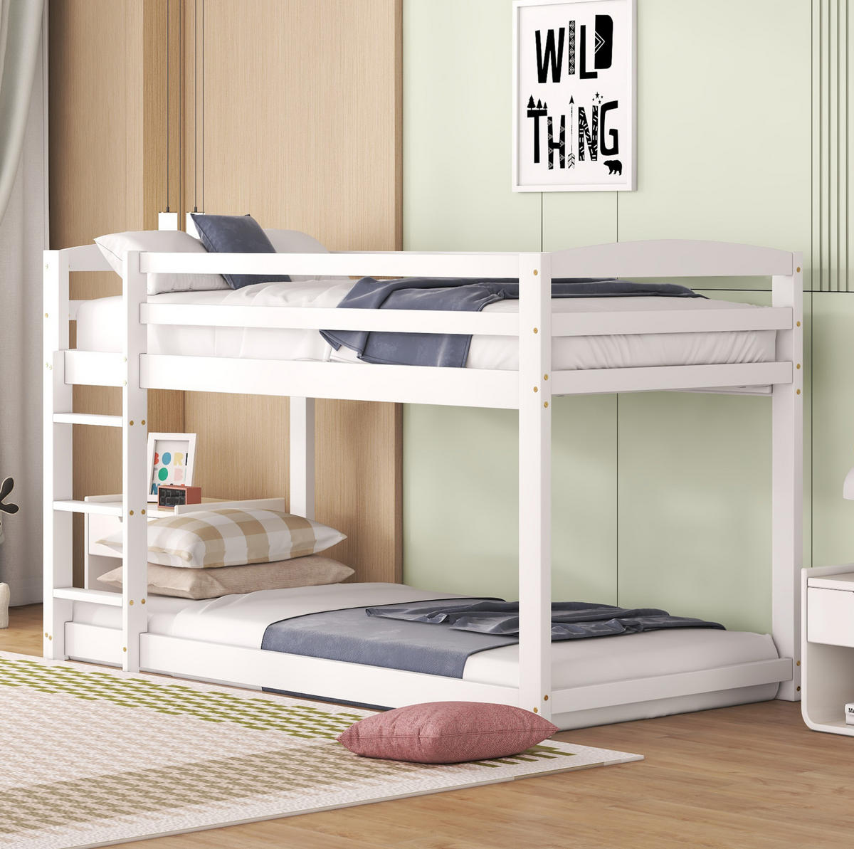 ETAGENBETT 90/200 cm Weiß aus Kiefer massiv – platzsparend und kindersicher - Weiß, Holz (90/200cm) - Flora Grace