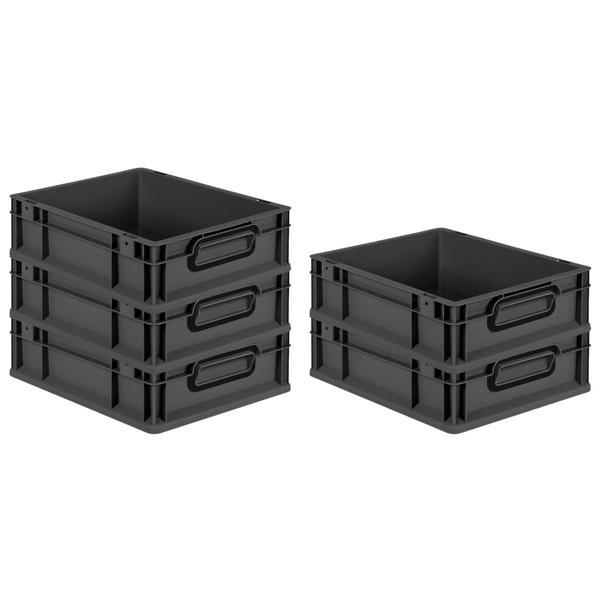 EUROBOX 5x NextGen Color 12x30x40 cm 11 Liter Griffe schwarz zu, Schwarz - Anthrazit/Schwarz, Kunststoff (30/12/40cm) - PROREGAL
