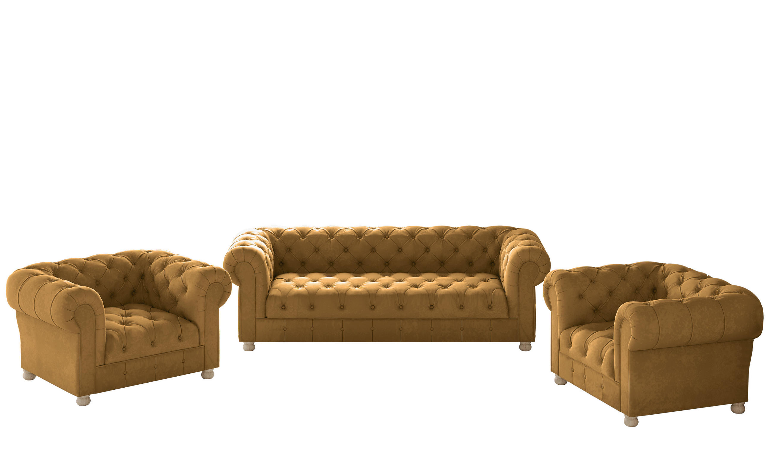 SITZGARNITUR 3+1+1 CHESTERFIELD Elegant Klassisch Schick Stoff Whisper Kupfer - Kupferfarben, Holz (202/77/90cm) - Kaiser Möbel