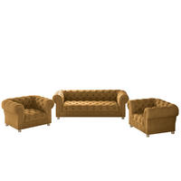 SITZGARNITUR 3+1+1 CHESTERFIELD Elegant Klassisch Schick Stoff Whisper Kupfer - Kupferfarben, Holz (202/77/90cm) - Kaiser Möbel